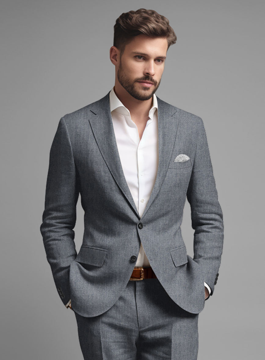 Italian Khyber Gray Blue Linen Suit - StudioSuits