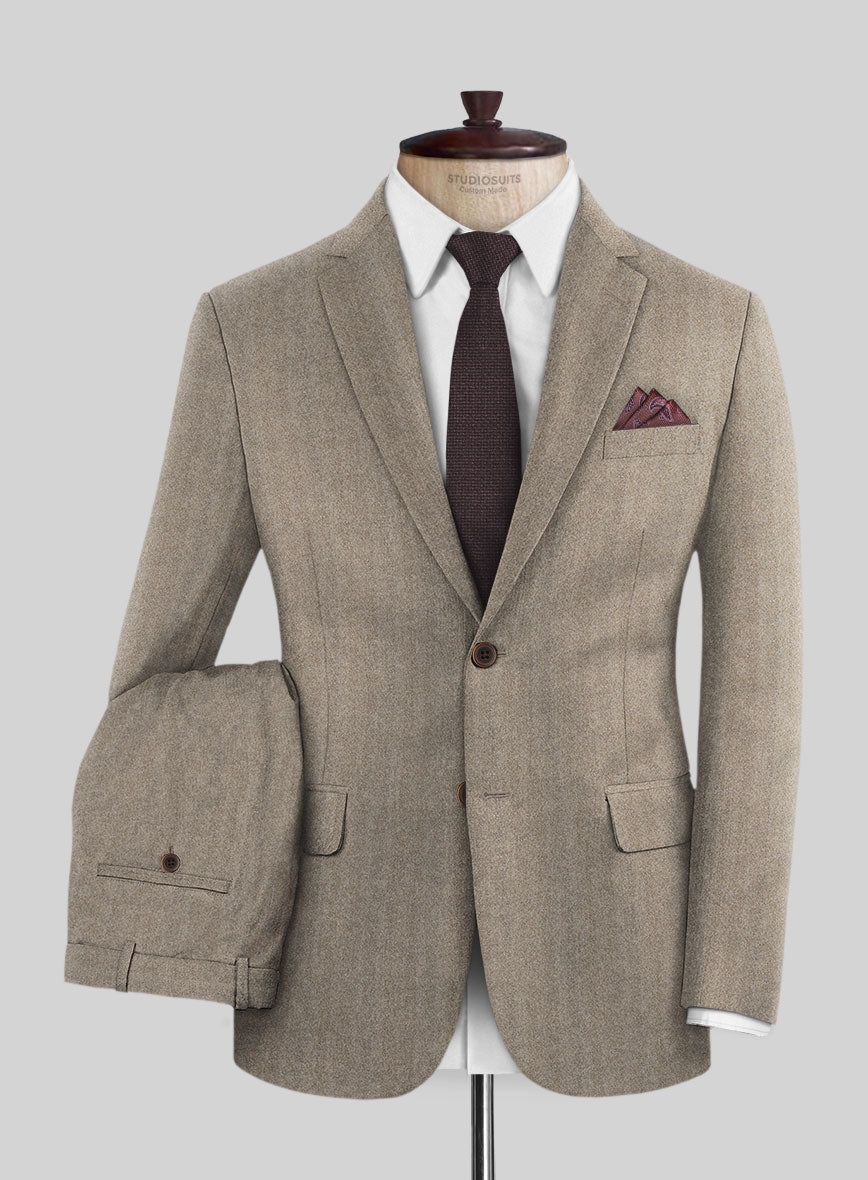 Italian Light Brown Herringbone Flannel Suit - StudioSuits