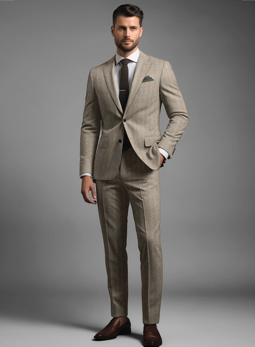 Italian Light Brown Herringbone Flannel Suit - StudioSuits