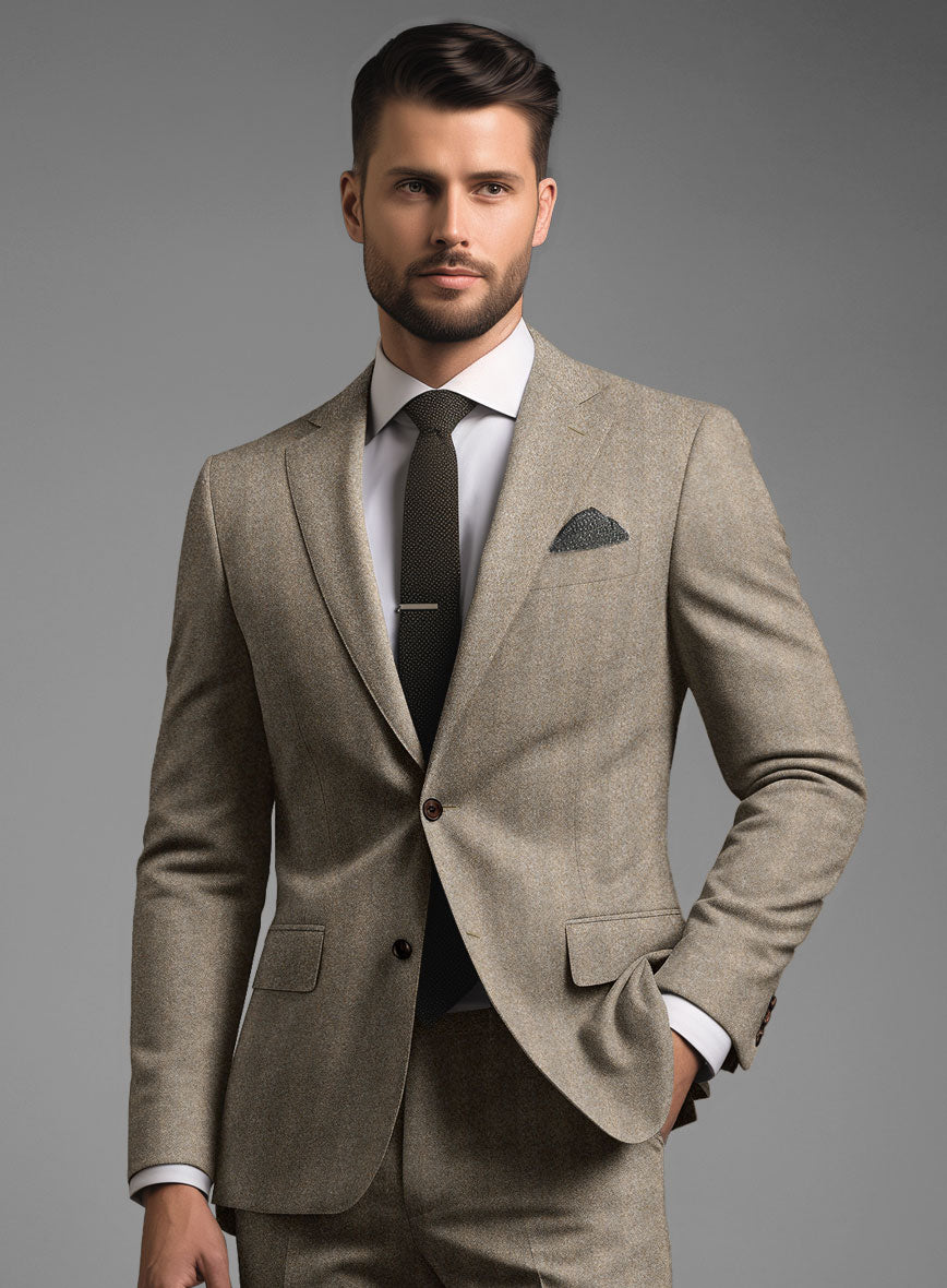 Italian Light Brown Herringbone Flannel Suit - StudioSuits