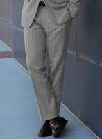 Italian Light Gray Herringbone Flannel Pants - StudioSuits