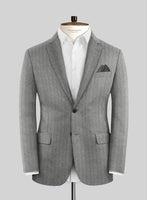 Italian Light Gray Herringbone Flannel Suit - StudioSuits