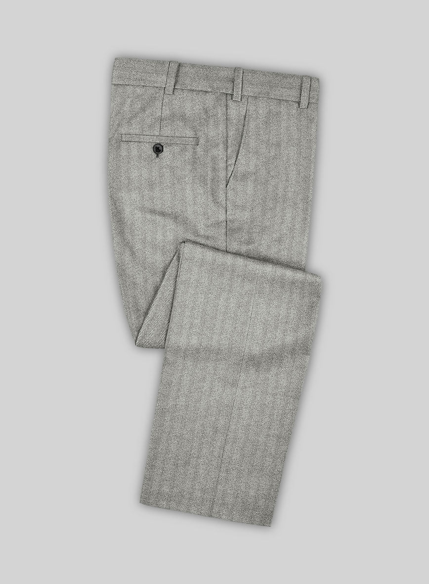 Italian Light Gray Herringbone Flannel Pants - StudioSuits