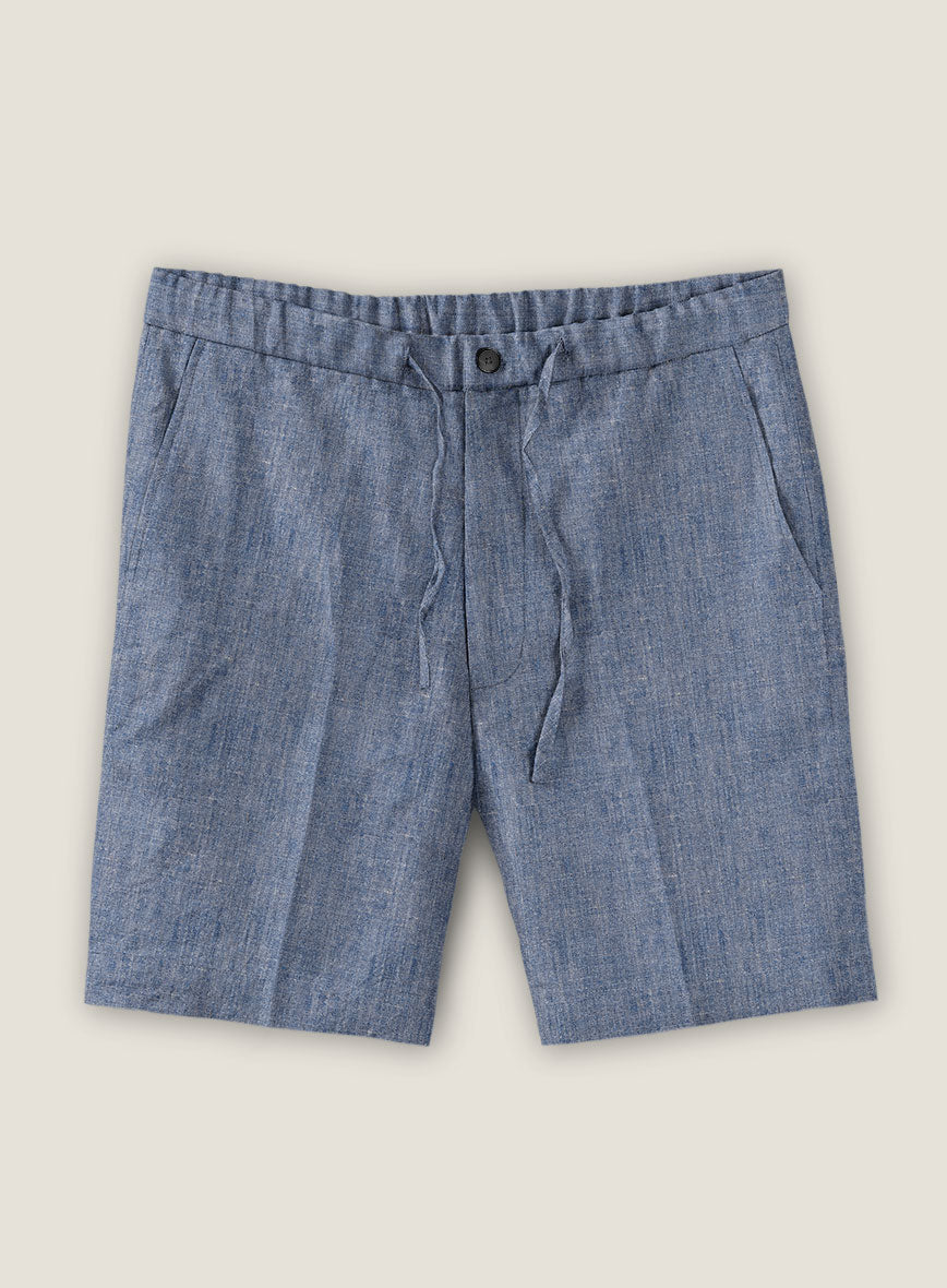 Italian Linen Artisanal Light Blue Shorts - StudioSuits