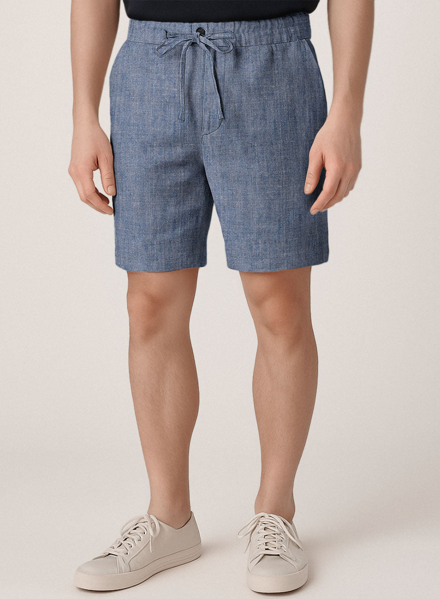 Italian Linen Artisanal Light Blue Shorts - StudioSuits