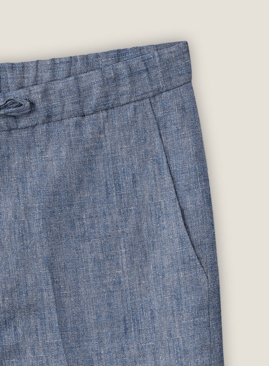 Italian Linen Artisanal Light Blue Shorts - StudioSuits