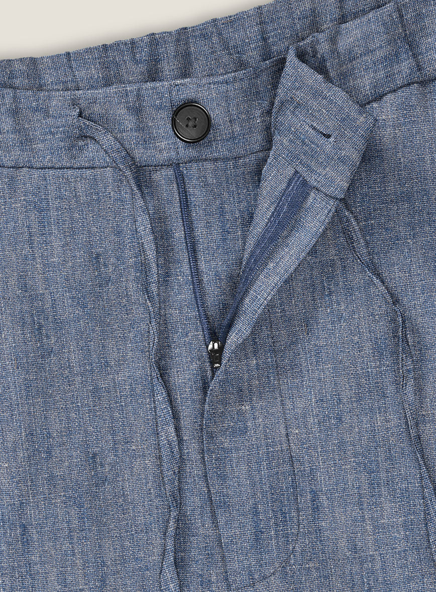 Italian Linen Artisanal Light Blue Shorts - StudioSuits