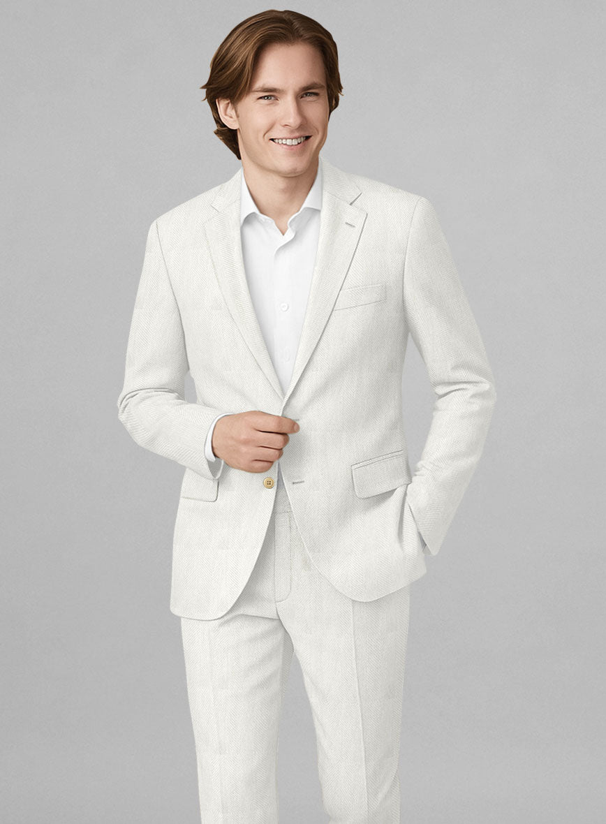 Italian Linen Avorio Herringbone Jacket - StudioSuits