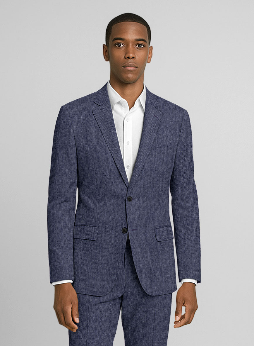 Italian Linen Azurio Herringbone Jacket - StudioSuits