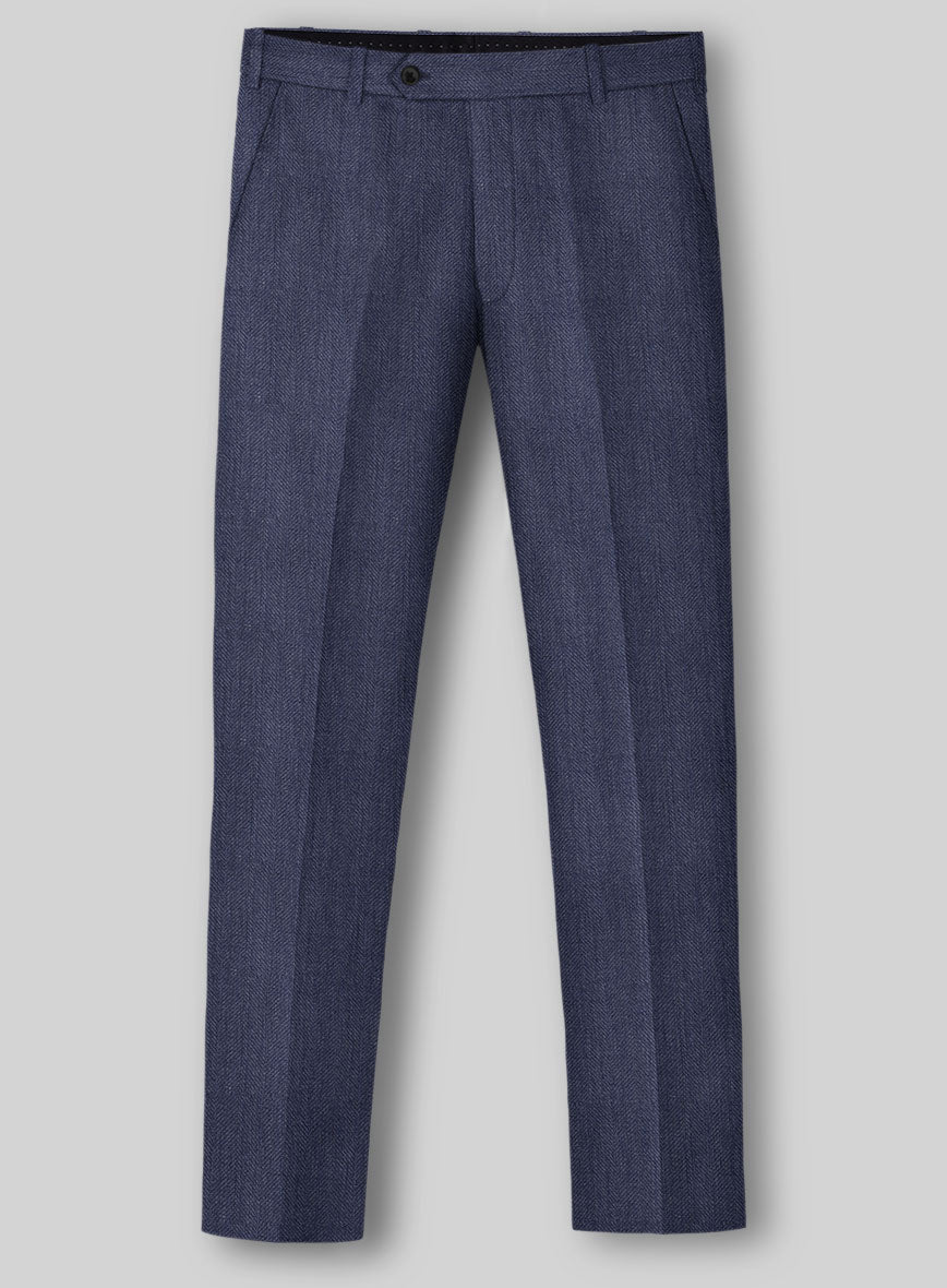 Italian Linen Azurio Herringbone Pants - StudioSuits