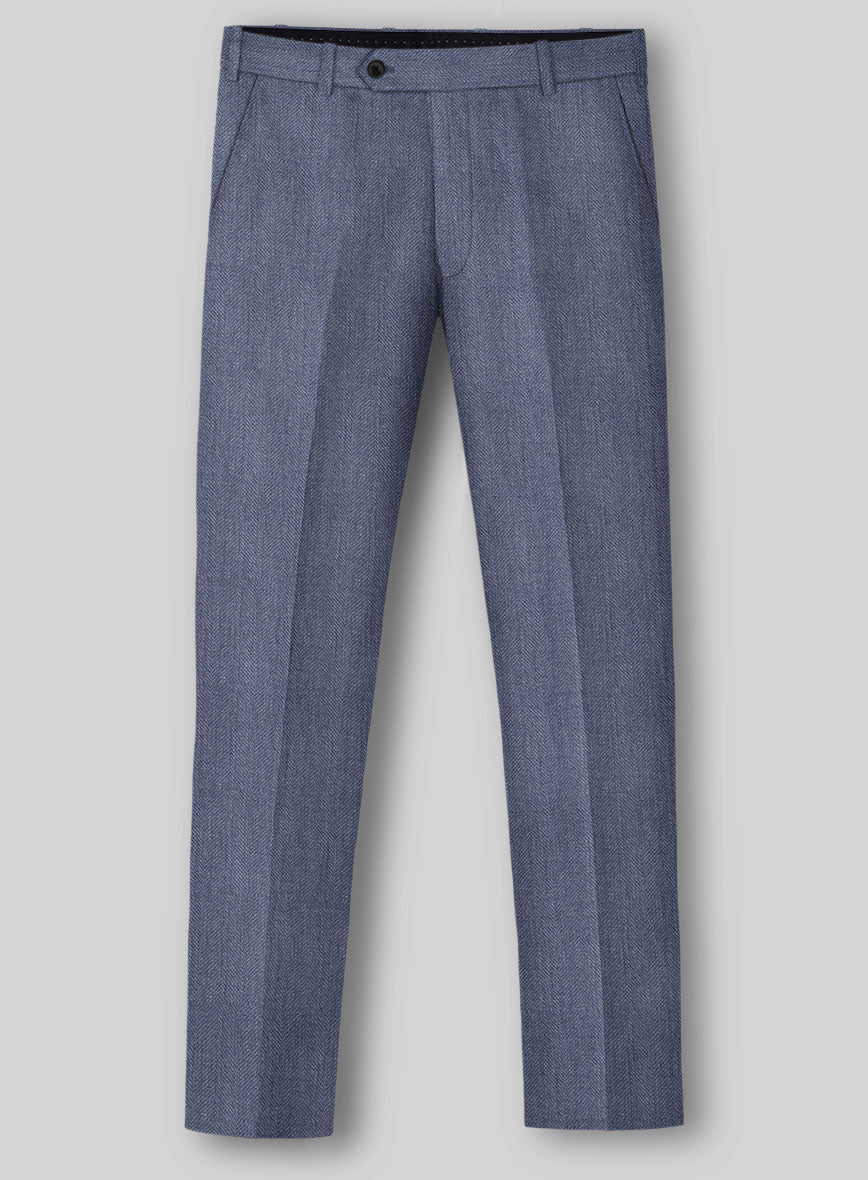 Italian Linen Azurio Herringbone Pants - StudioSuits