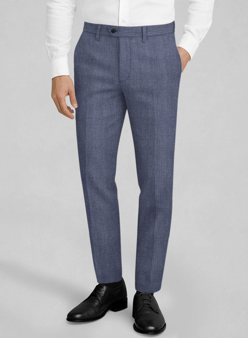 Italian Linen Azurio Herringbone Pants - StudioSuits