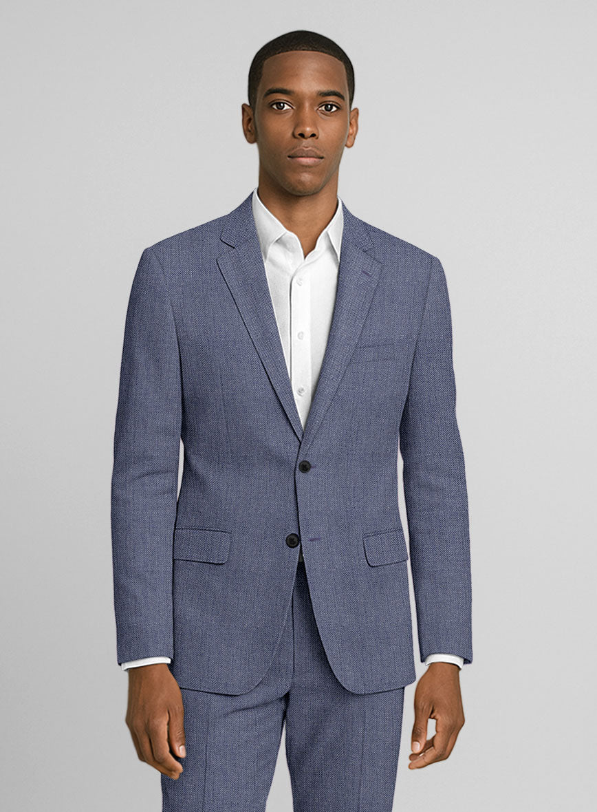 Italian Linen Azurio Herringbone Suit - StudioSuits