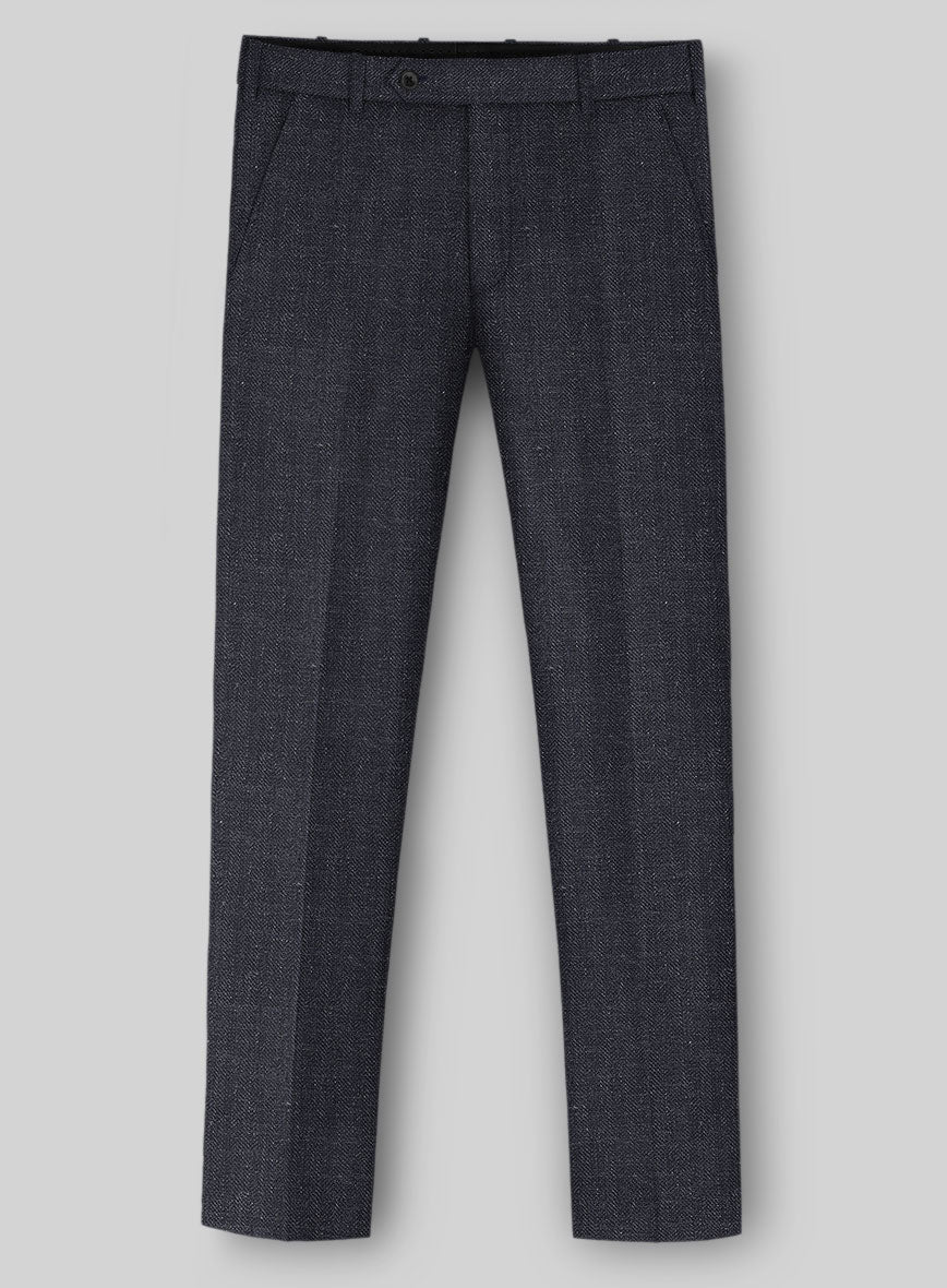 Italian Linen Blucratto Herringbone Pants - StudioSuits