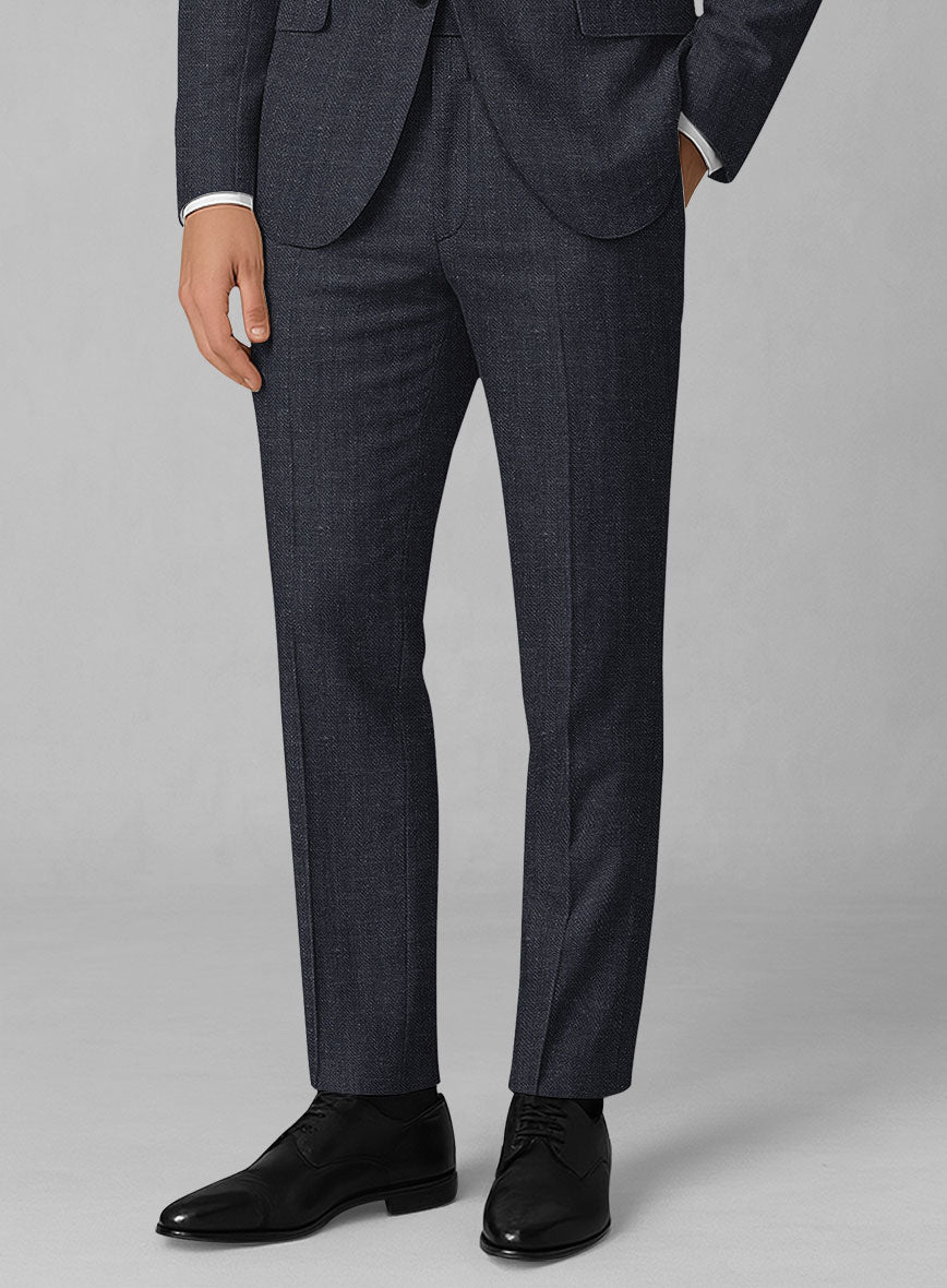Italian Linen Blucratto Herringbone Pants - StudioSuits