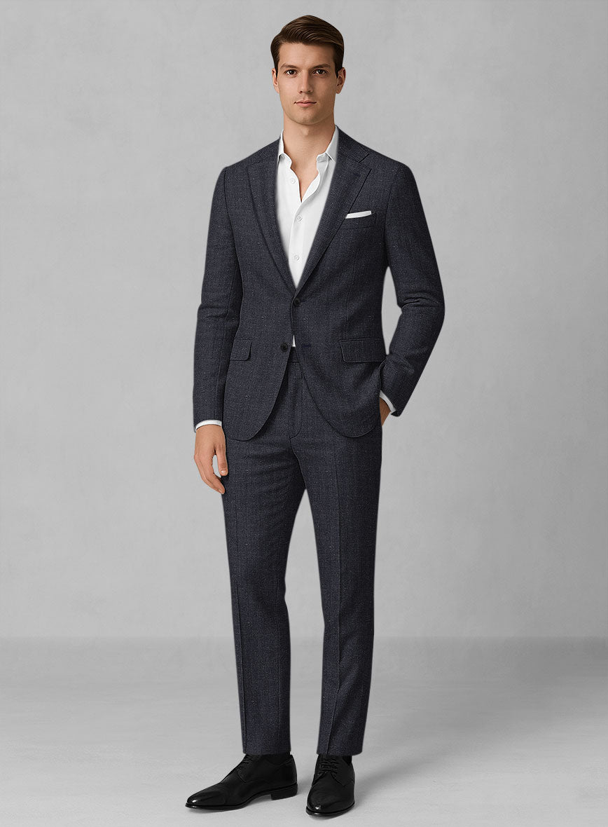 Italian Linen Blucratto Herringbone Suit - StudioSuits