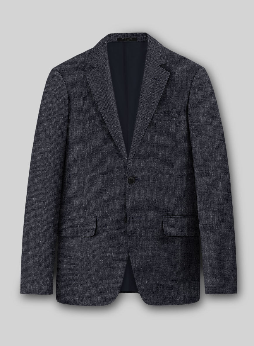 Italian Linen Blucratto Herringbone Suit - StudioSuits