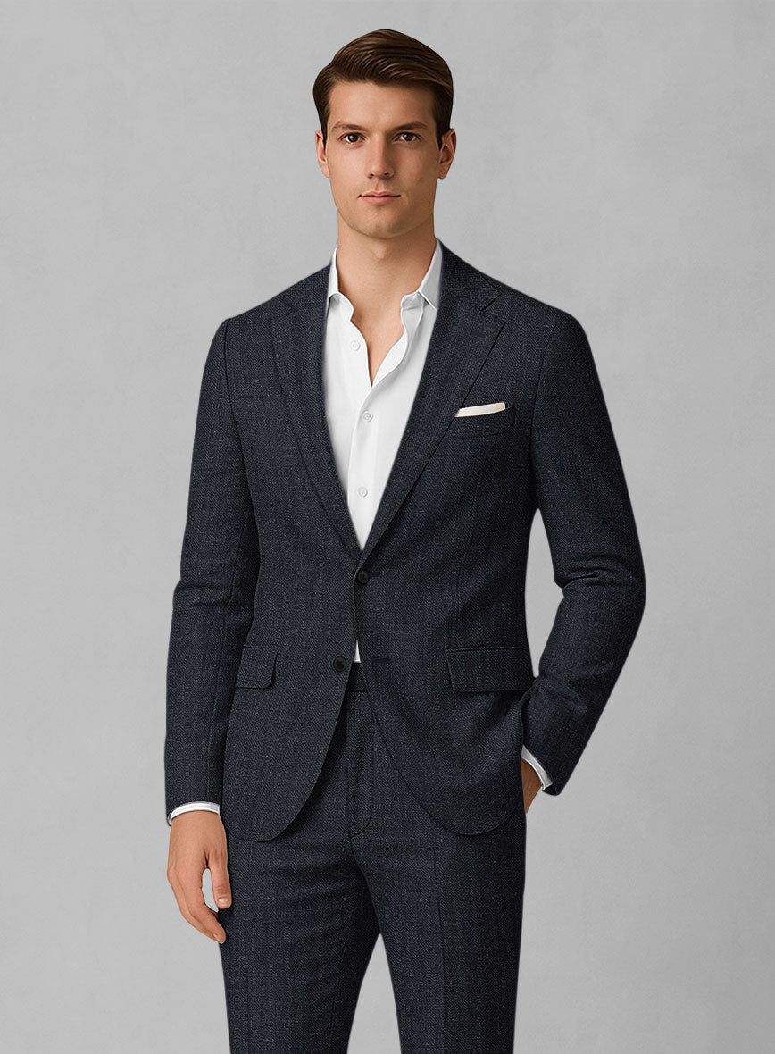 Italian Linen Blucratto Herringbone Suit - StudioSuits