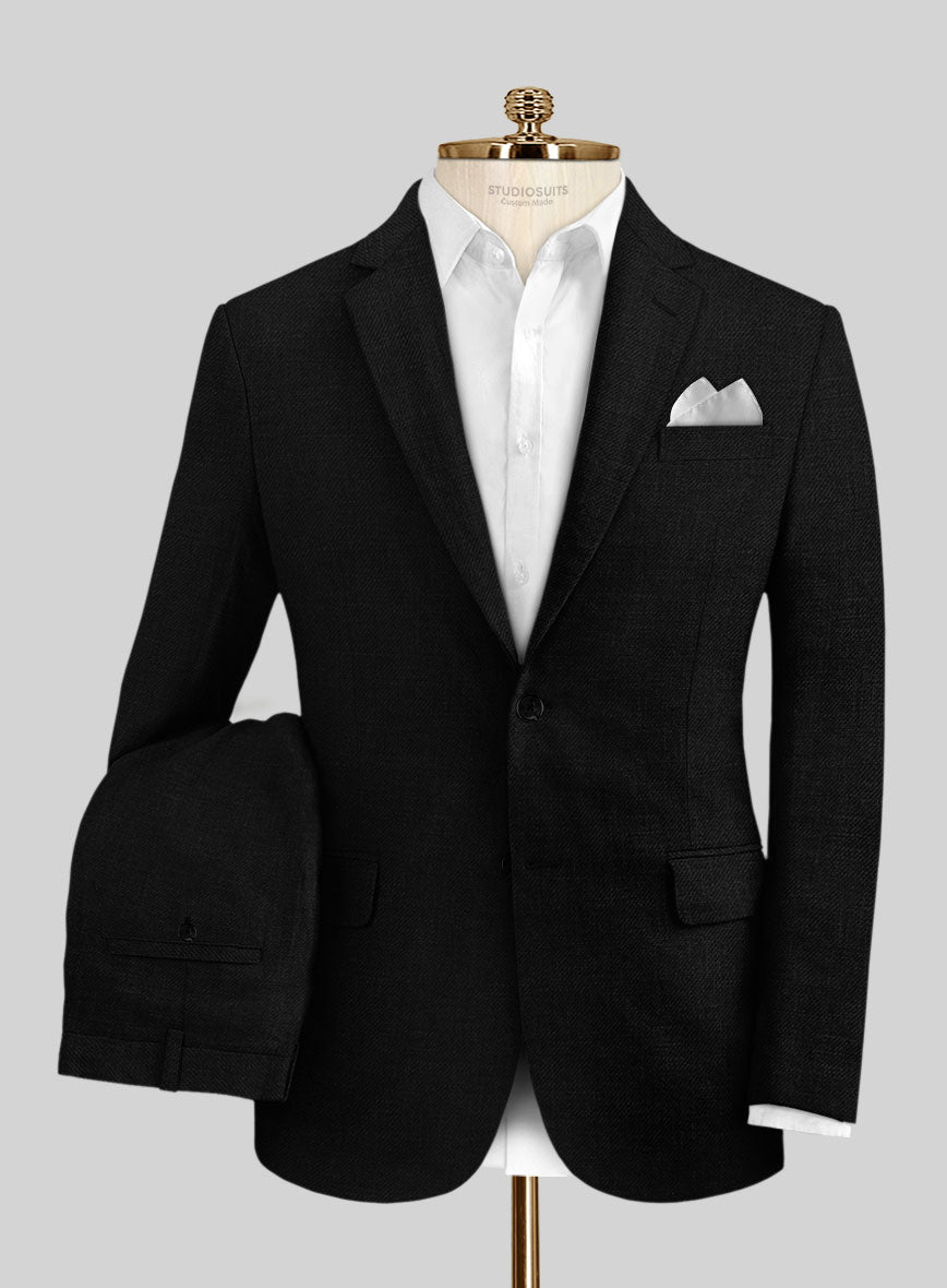 Italian Linen Cavalry Black Suit - StudioSuits