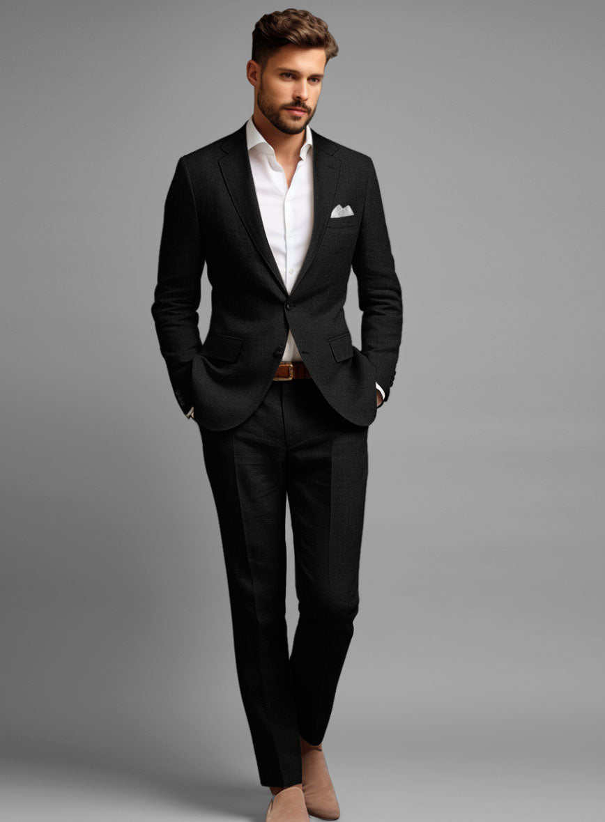 Italian Linen Cavalry Black Suit - StudioSuits
