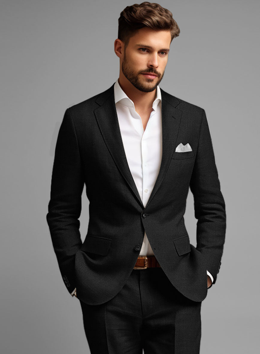 Italian Linen Cavalry Black Suit - StudioSuits