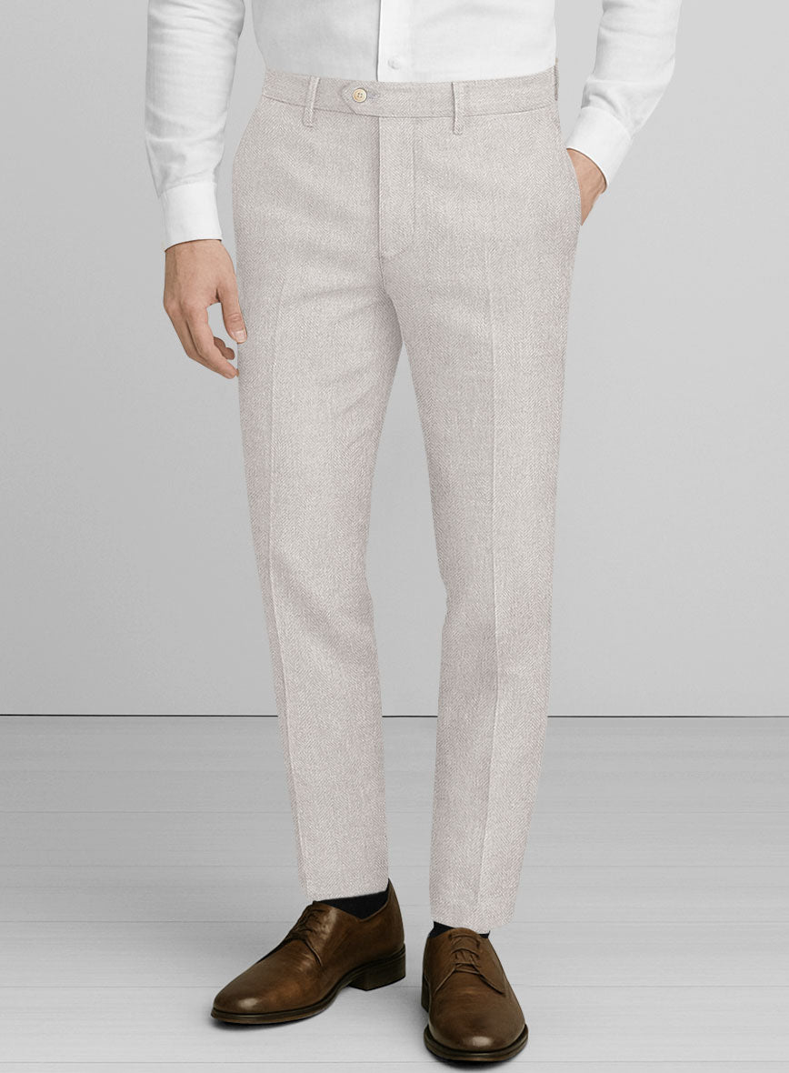 Italian Linen Cenaro Herringbone Pants - StudioSuits