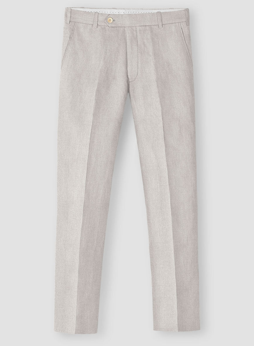 Italian Linen Cenaro Herringbone Pants - StudioSuits