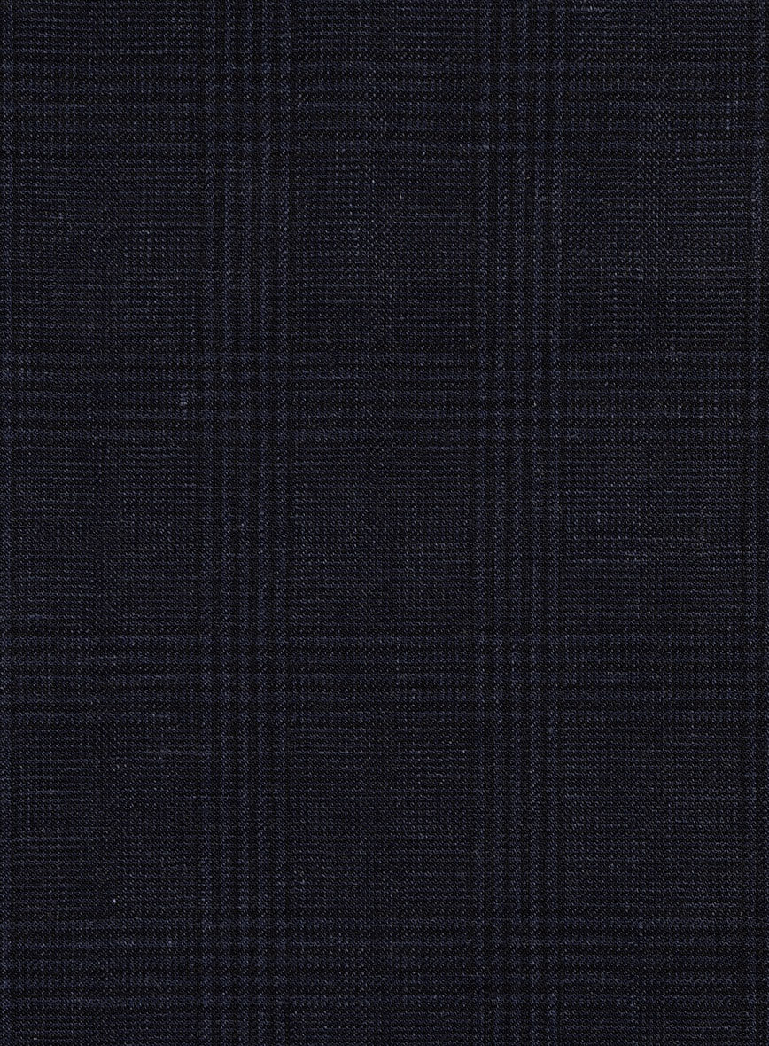 Italian Linen Dark Navy Glen Check Pants