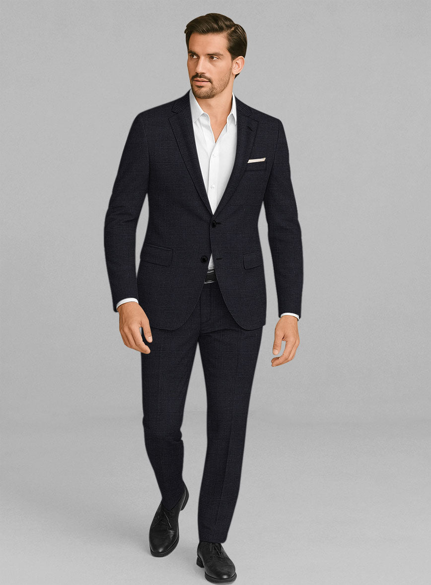 Italian Linen Dark Navy Glen Check Suit - StudioSuits