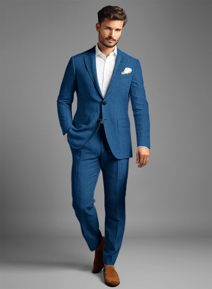 Men's Italian Linen French Blue Suit by StudioSuits