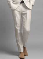Italian Linen Herringbone Natural Beige Pants - StudioSuits