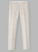 Italian Linen Herringbone Natural Beige Pants - StudioSuits