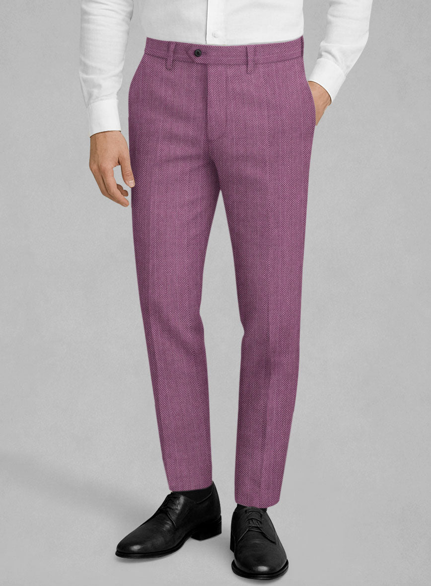 Italian Linen Marenzio Herringbone Pants - StudioSuits