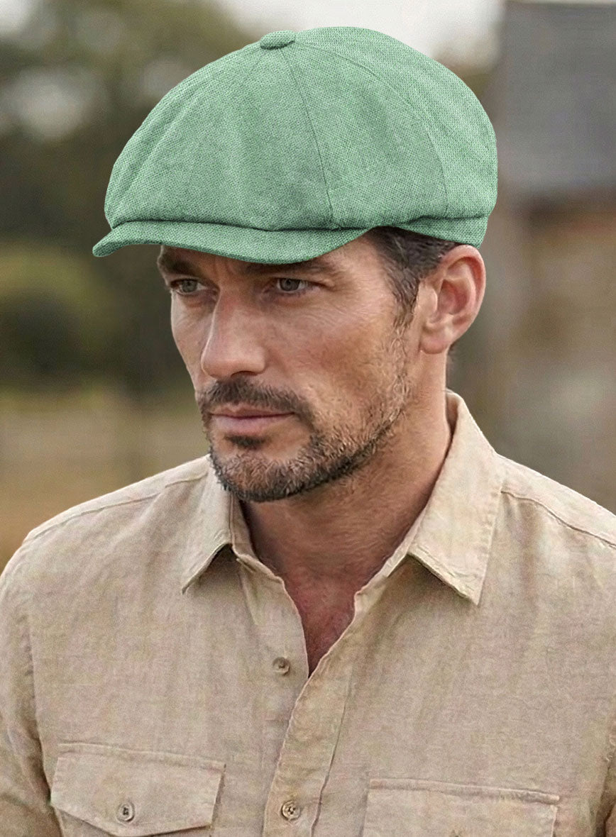 Italian Linen Mojito Green Newsboy Cap - StudioSuits