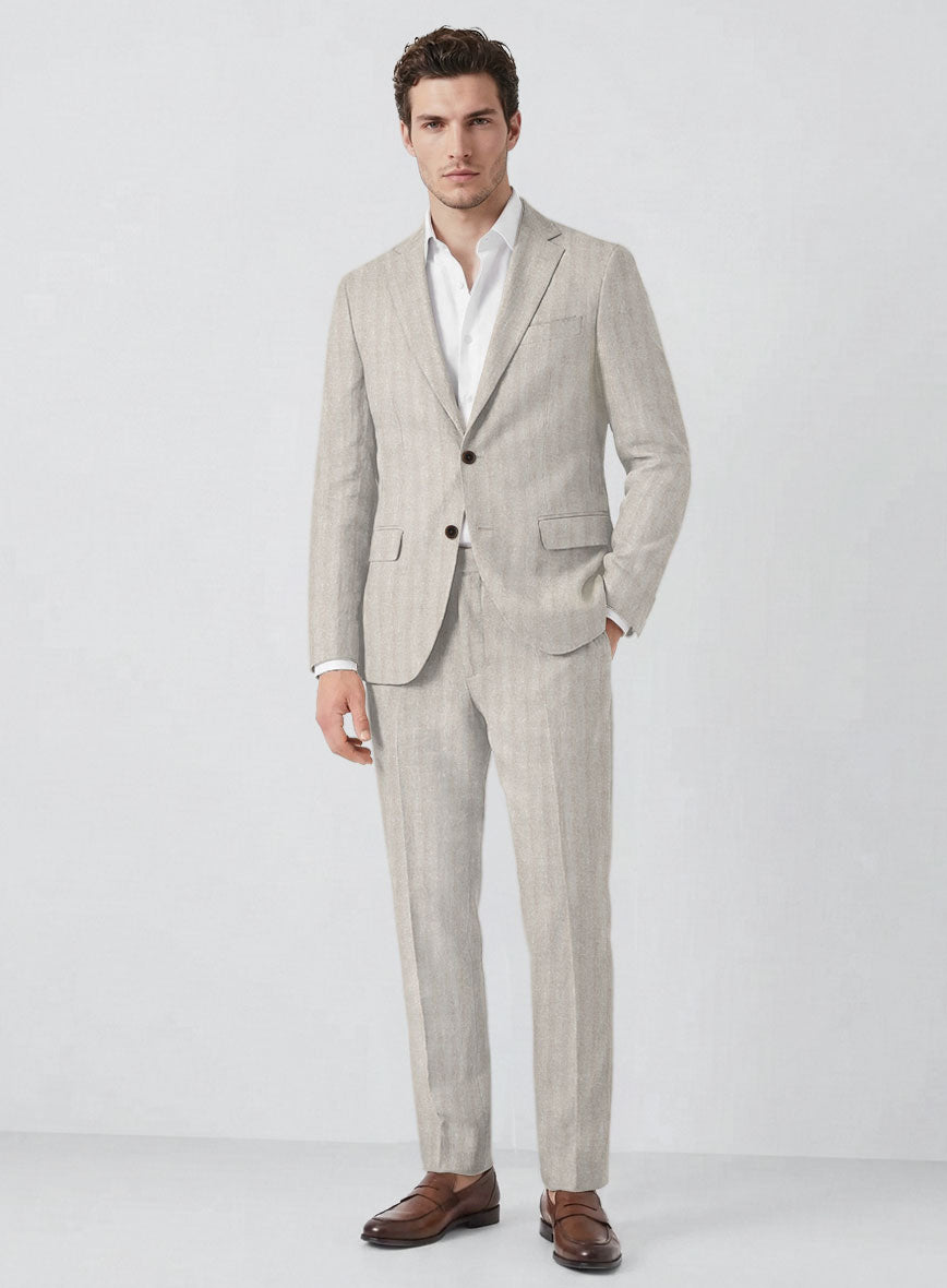 Italian Linen Nebbia Herringbone Suit - StudioSuits