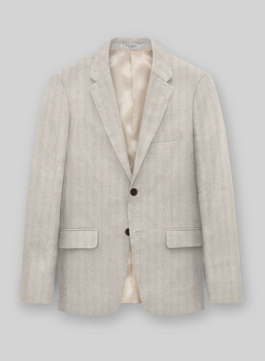 Italian Linen Nebbia Herringbone Suit - StudioSuits