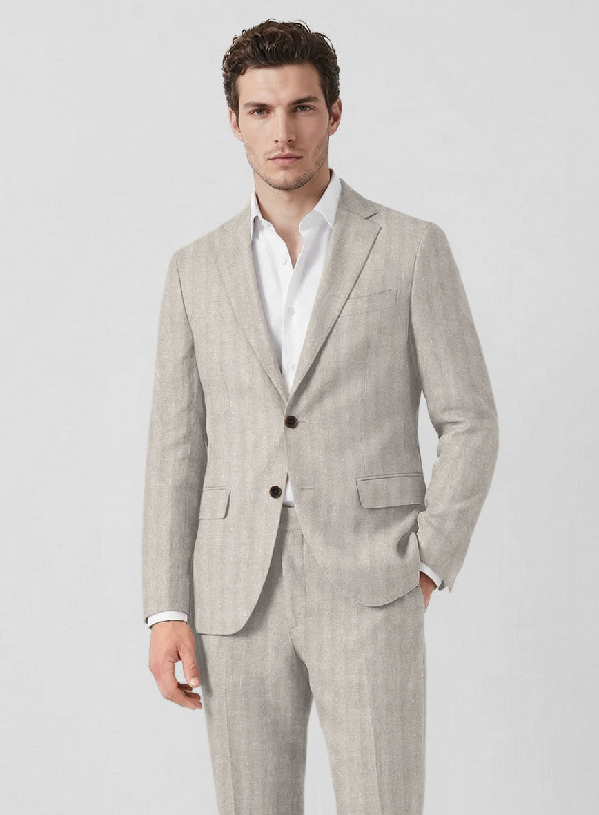 Italian Linen Nebbia Herringbone Suit - StudioSuits
