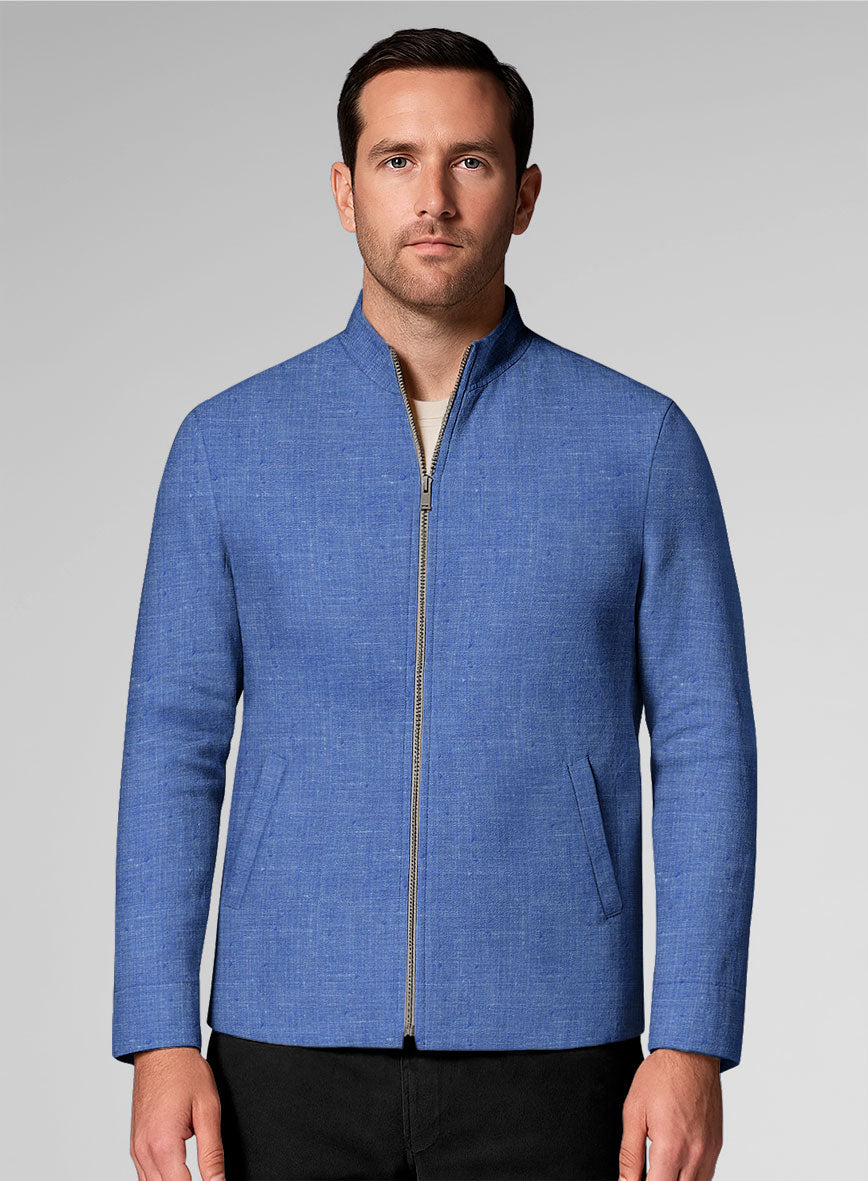Italian Linen Smoked Blue Zipper Jacket - StudioSuits