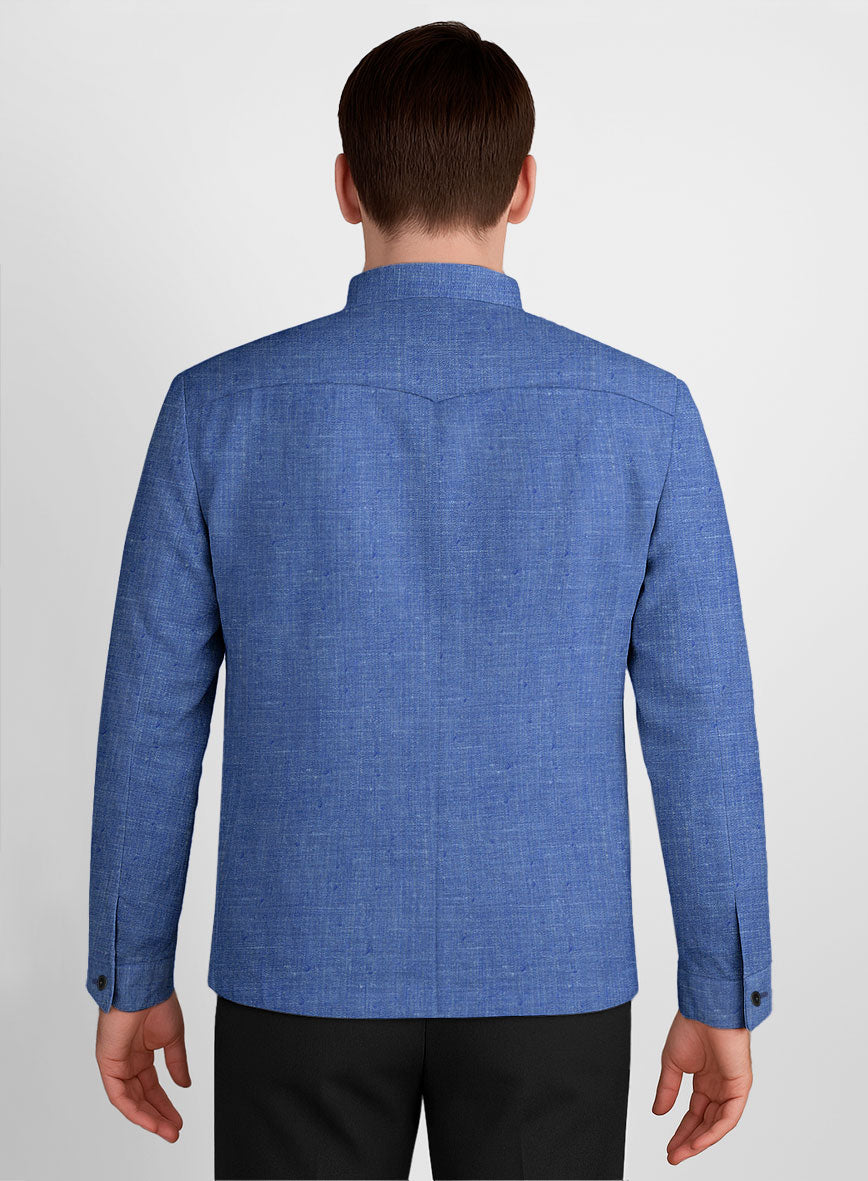 Italian Linen Smoked Blue Zipper Jacket - StudioSuits