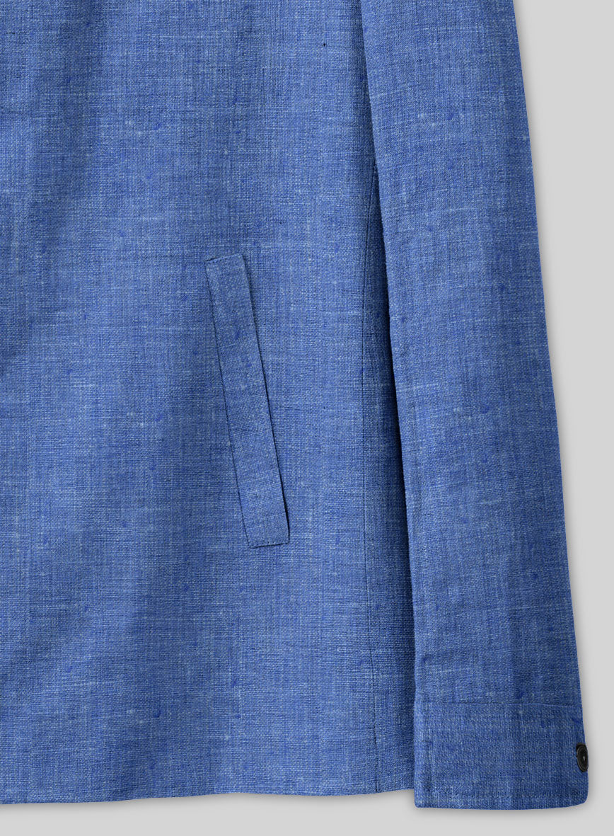 Italian Linen Smoked Blue Zipper Jacket - StudioSuits