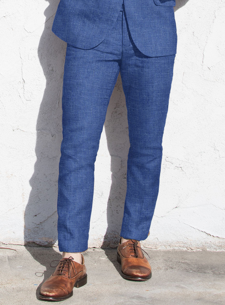 Italian Linen Smoked Blue Pants - StudioSuits