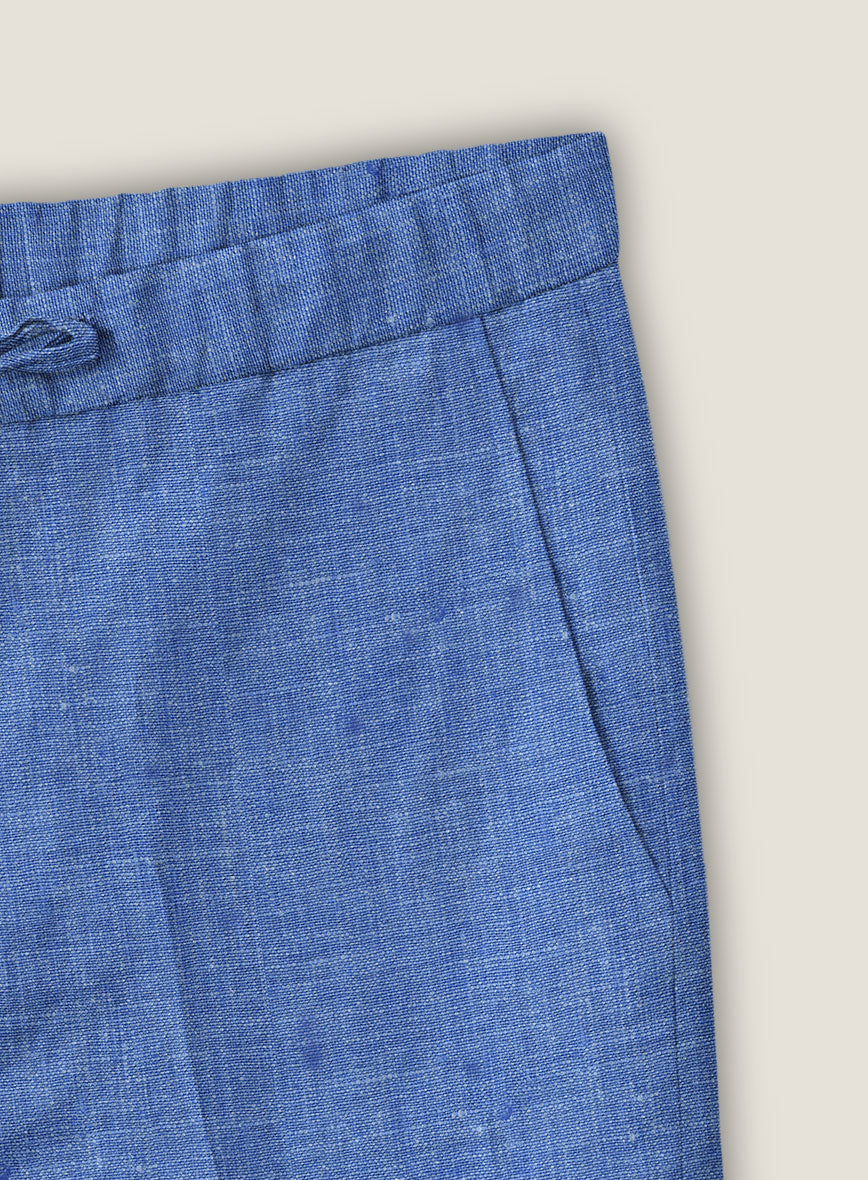 Italian Linen Smoked Blue Shorts - StudioSuits
