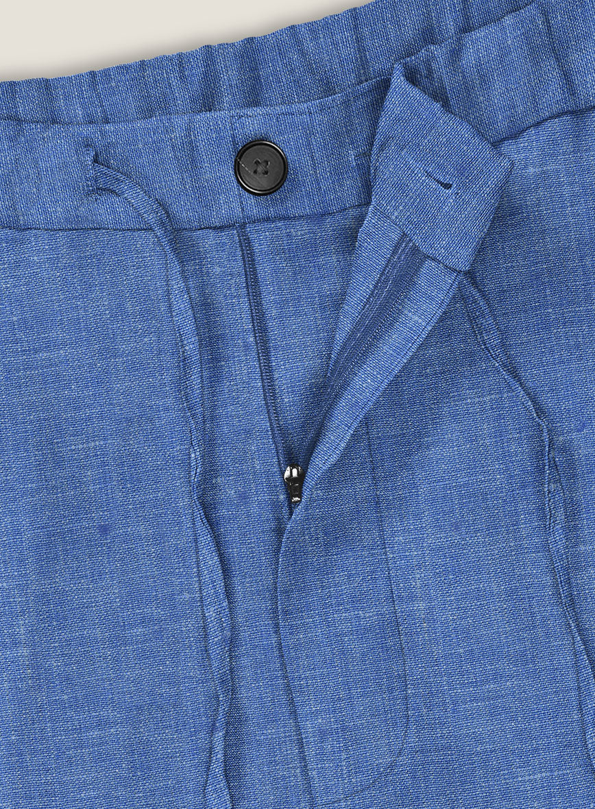 Italian Linen Smoked Blue Shorts - StudioSuits
