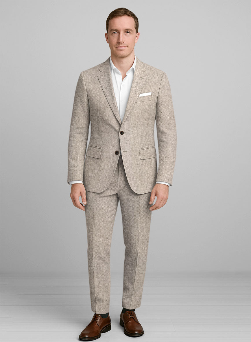 Italian Linen Stone Beige Suit - StudioSuits