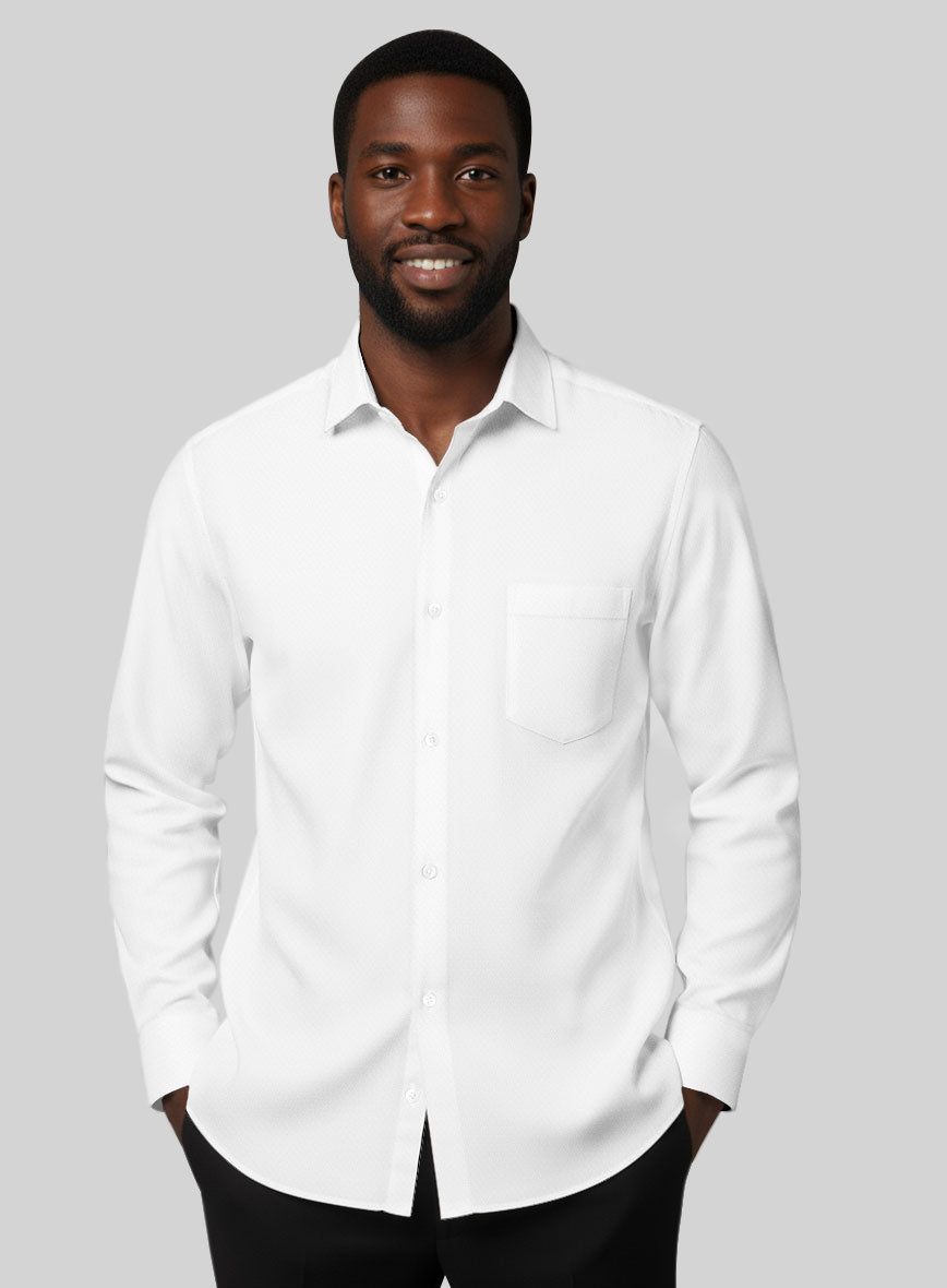 Italian Lombardo Dobby White Shirt - StudioSuits