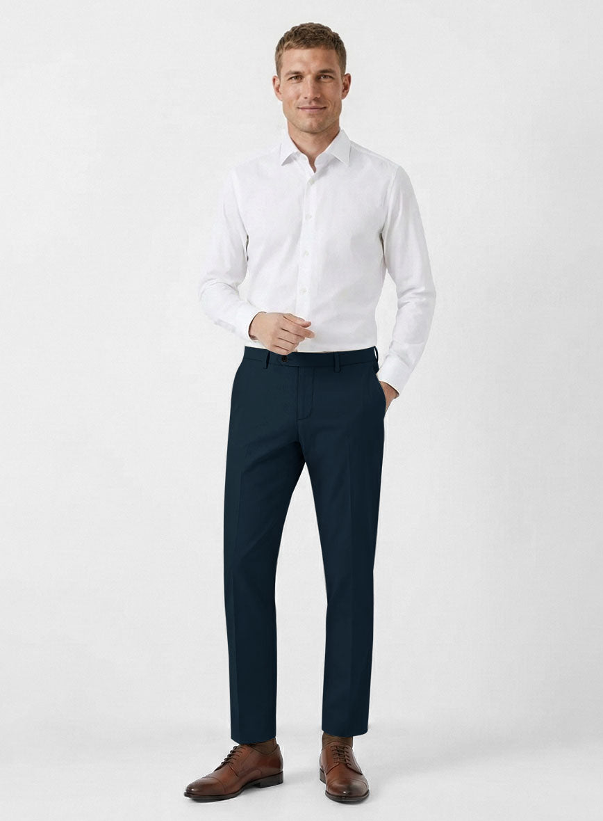 Italian Marine Blue Cotton Stretch Pants - StudioSuits