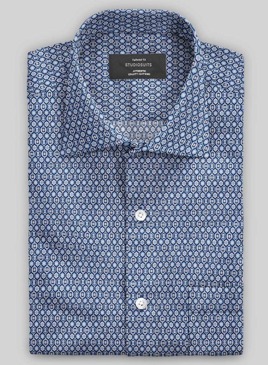 Italian Medallion Blue Summer Linen Shirt - StudioSuits