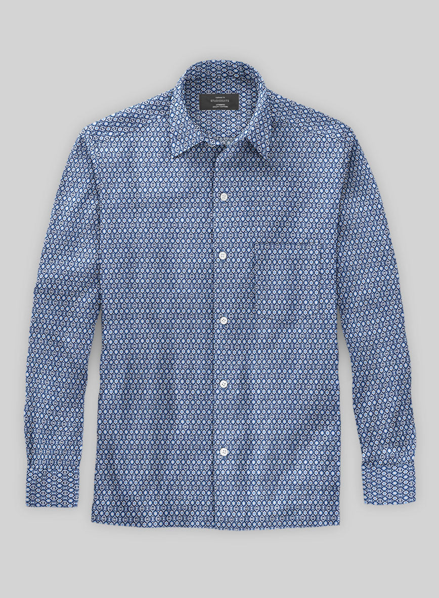 Italian Medallion Blue Summer Linen Shirt - StudioSuits