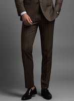 Italian Melange Brown Herrigbone Flannel Pants - StudioSuits