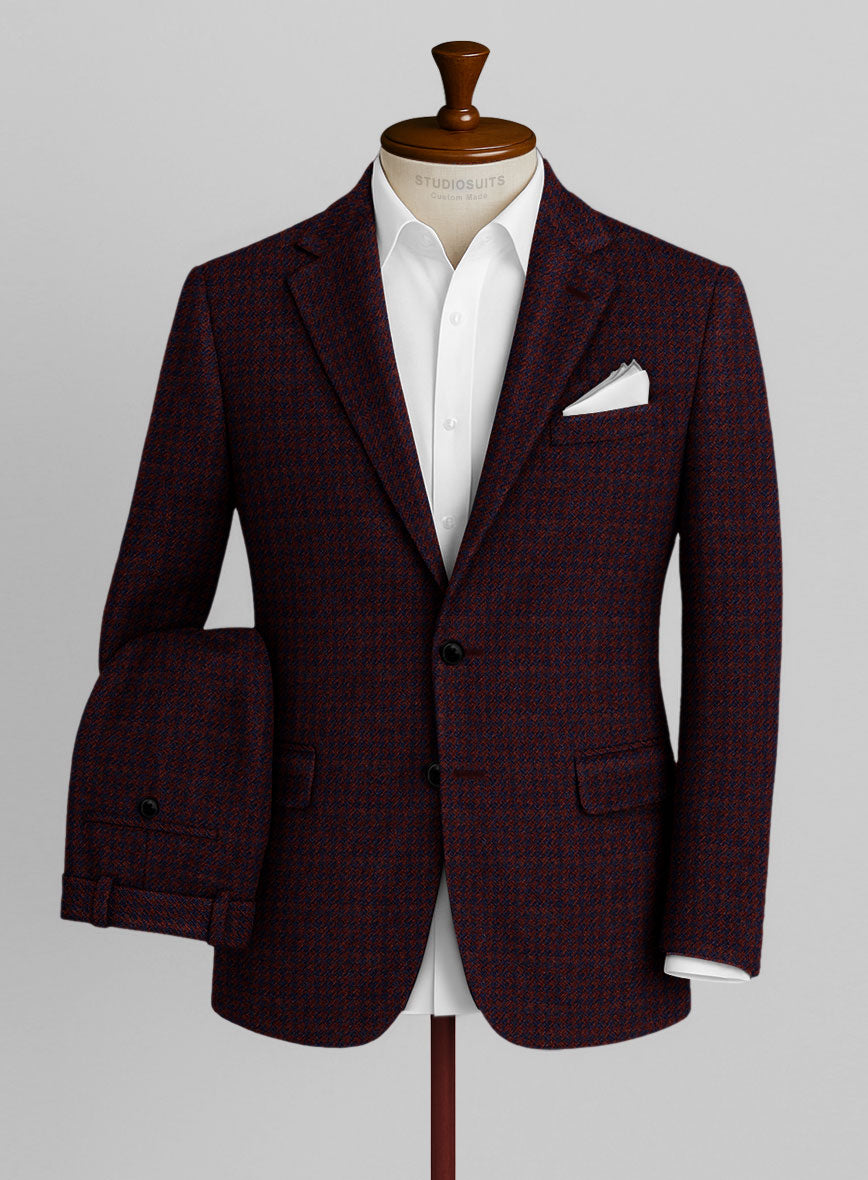 Italian Merlot Houndstooth Tweed Suit - StudioSuits